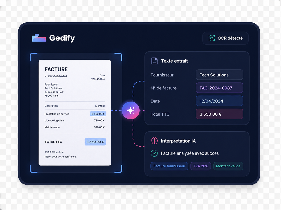 Interface de traitement OCR d'une facture par GEDify